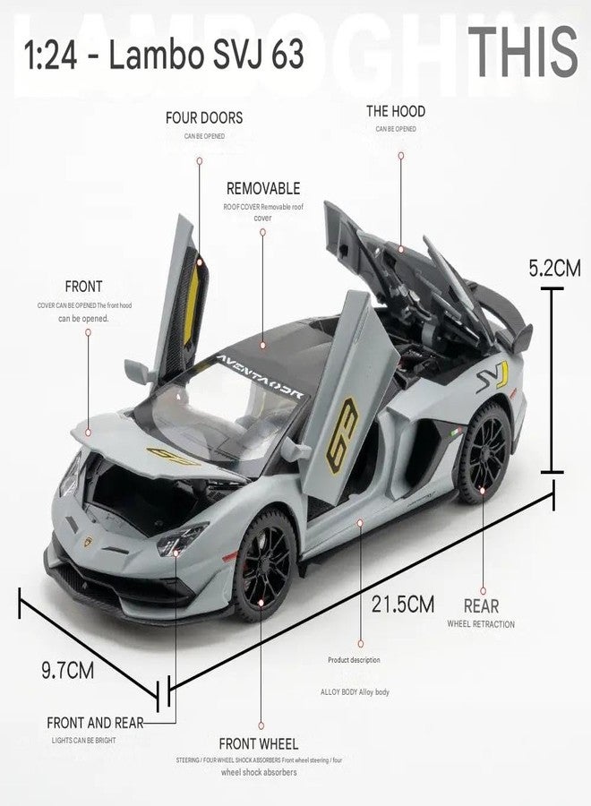 KENIRY Exclusive Alloy Metal Pull Back Die-cast Car Model with Sound Light Mini Auto Toy for Kids Metal Model Toy Car with Sound and Light (1:24 Lamborghini SVJ 63 -White) - Image 2